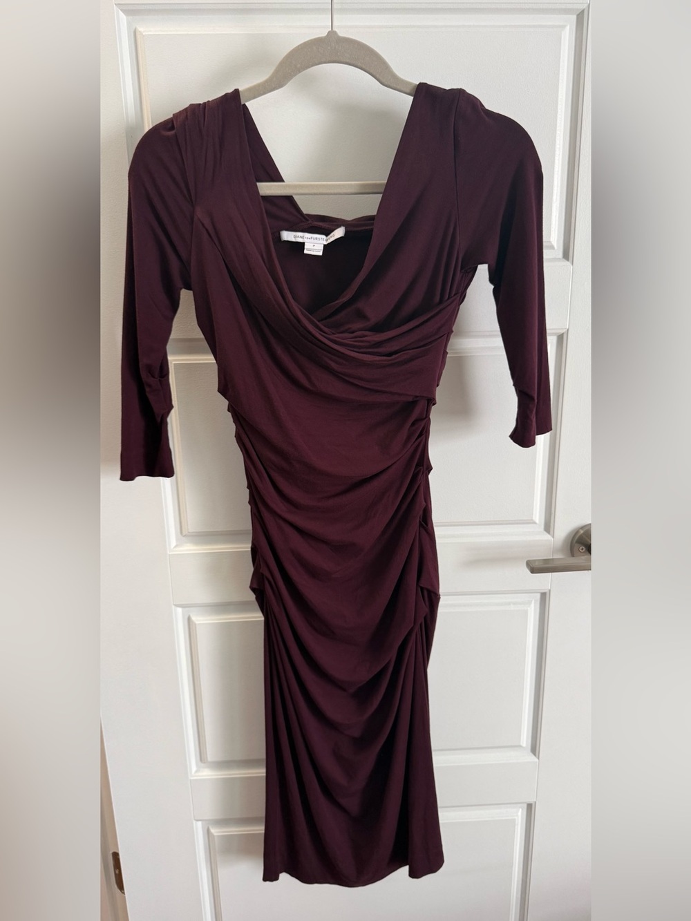 DVF Diane von Furstenberg Bentley Draped Ruched Dress Plum Petite P